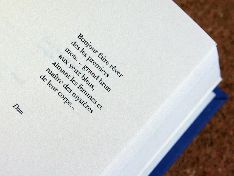 Aperçu de l'une des phrases d'accroche répertoriée dans le livre Sans filtre : "Bonjour faire rêver des les premiers mots. .. grand brun aux yeux bleus, aimant les femmes et maître des mystères de leur corps...", signé Dom.